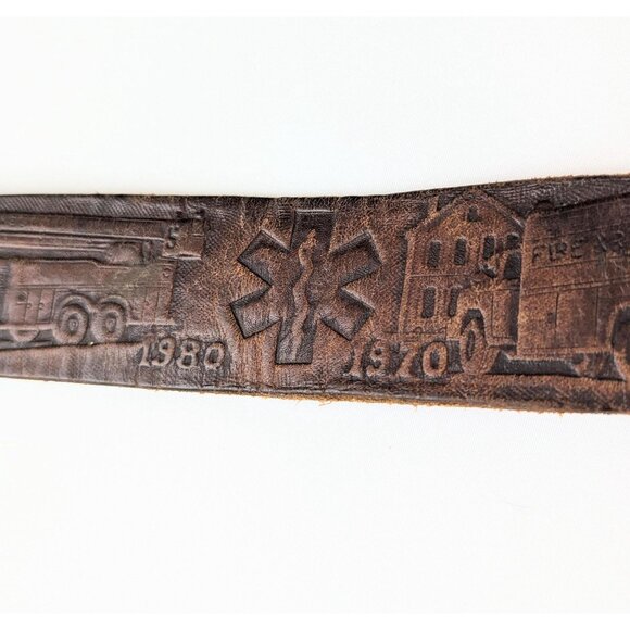 Vintage Tooled Leather Belt 47" Firefighter First Responder EMT Collectible Belt - Picture 4 of 8
